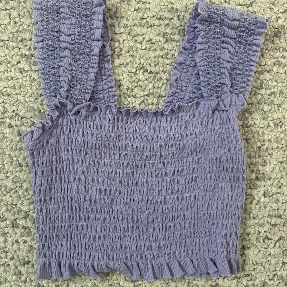 Urban Outfitters Lavender Smocked Ruffle Strap Crop Top